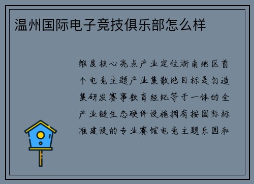 温州国际电子竞技俱乐部怎么样